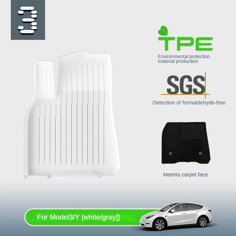 Premium White Gray TPE Floor Mats for Tesla Model 3/Y